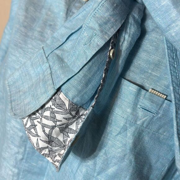 Ted baker men’s 3 blue linen blend button up long sleeve top Easter church - Picture 3 of 6